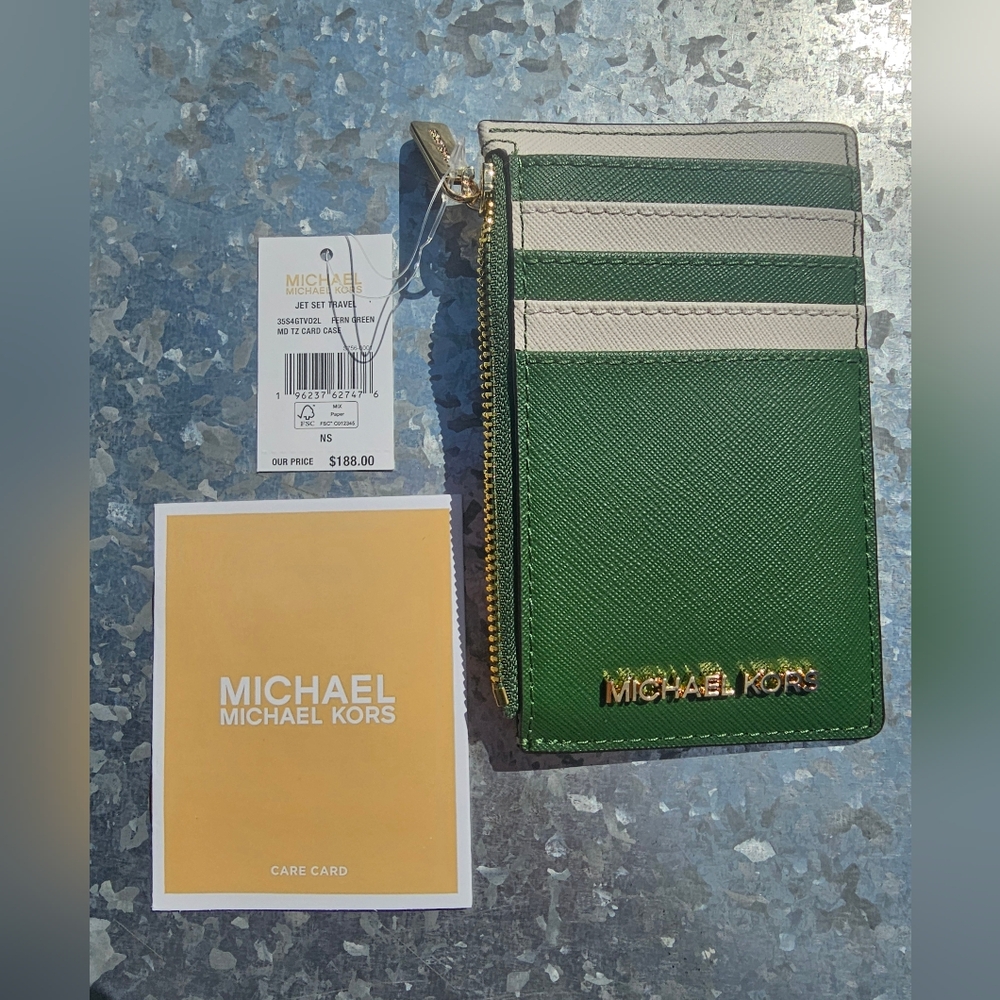 NEW Michael Kors Jet Set Travel Card Holder Case 5 Slot Fern Green NWT MK $188